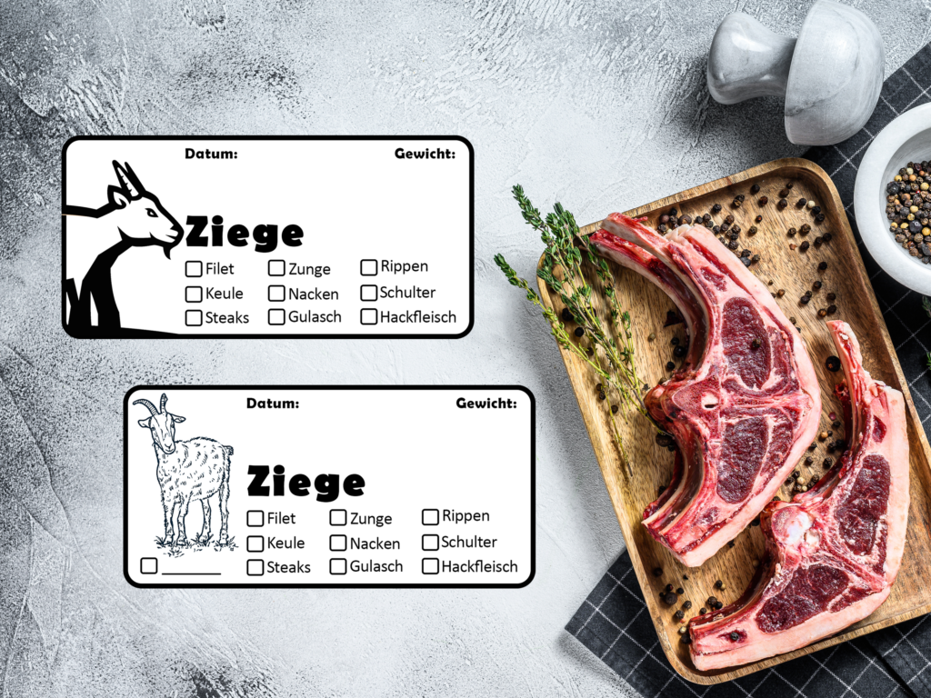 WUID.PIKERL Ziege, Aufkleber nebst Fleisch