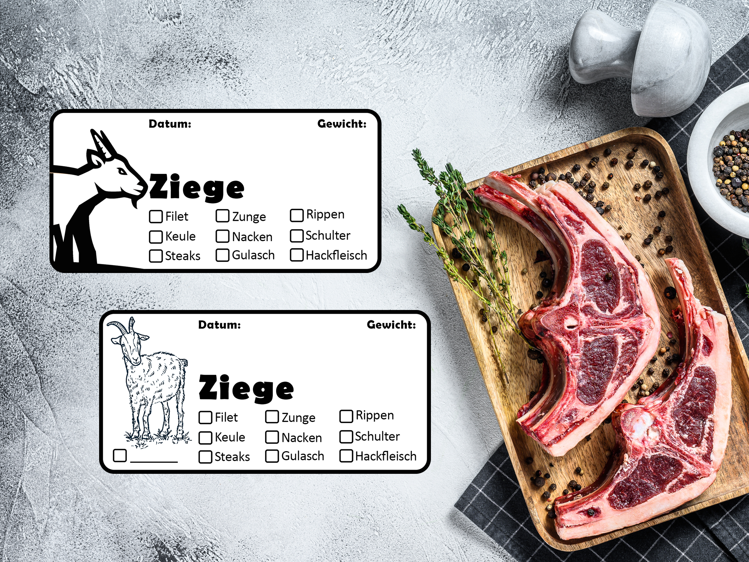 WUID.PIKERL Ziege, Aufkleber nebst Fleisch